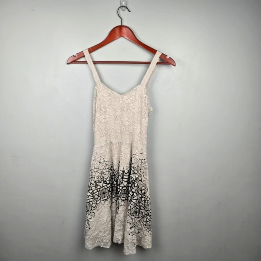 FREE PEOPLE Flocked Velvet Lace Sweetheart Strappy Mini Dress Cream Womens Sz SP